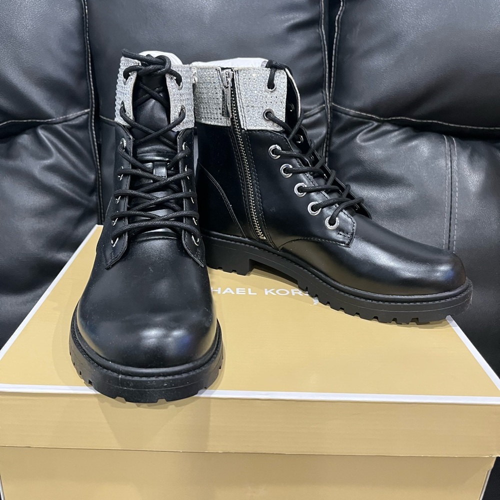 Michael Kors Black and Gray Leather Boots